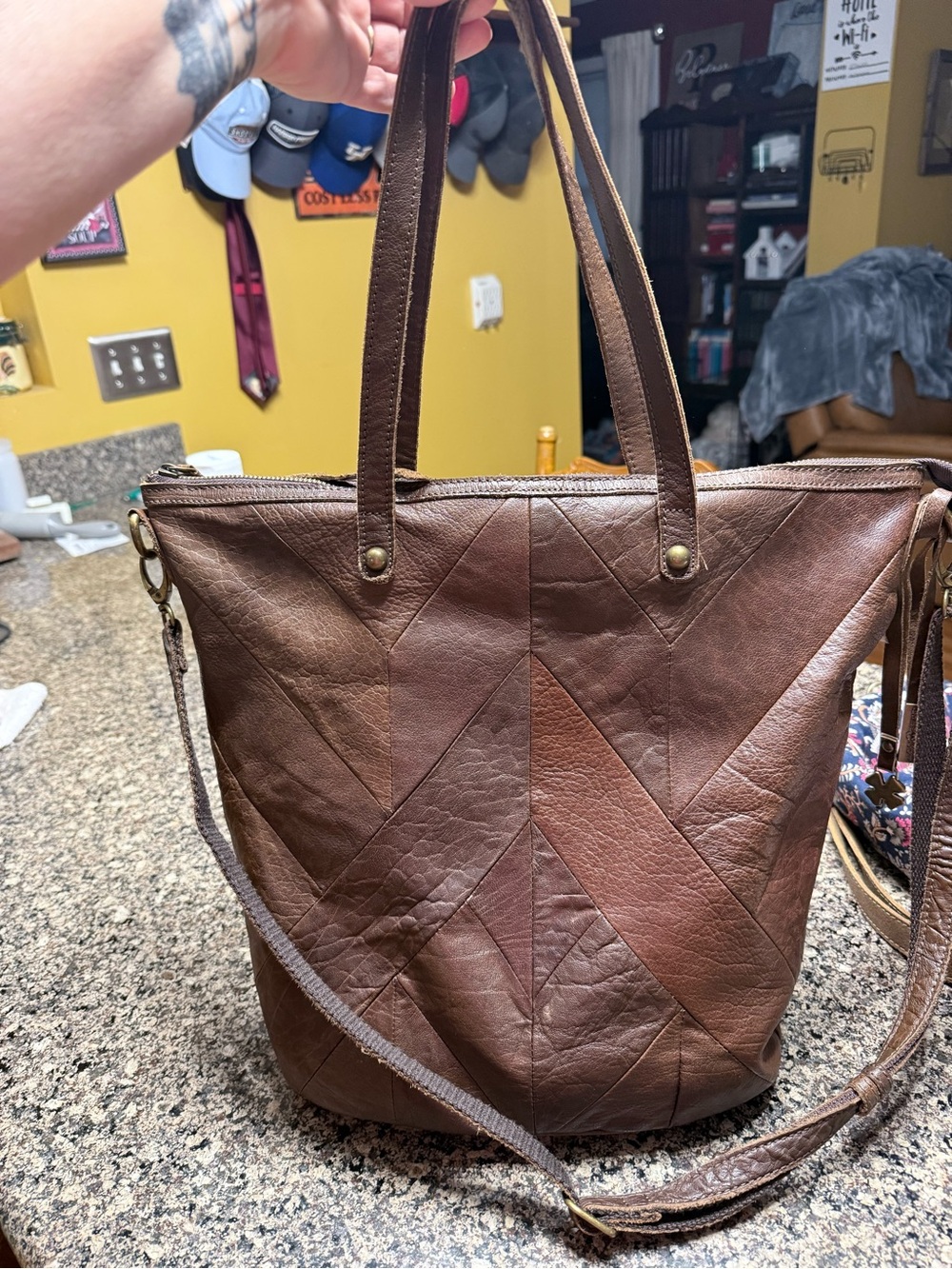 Lucky Brand Brown Patchwork Leather Tote with Crossbody Strap